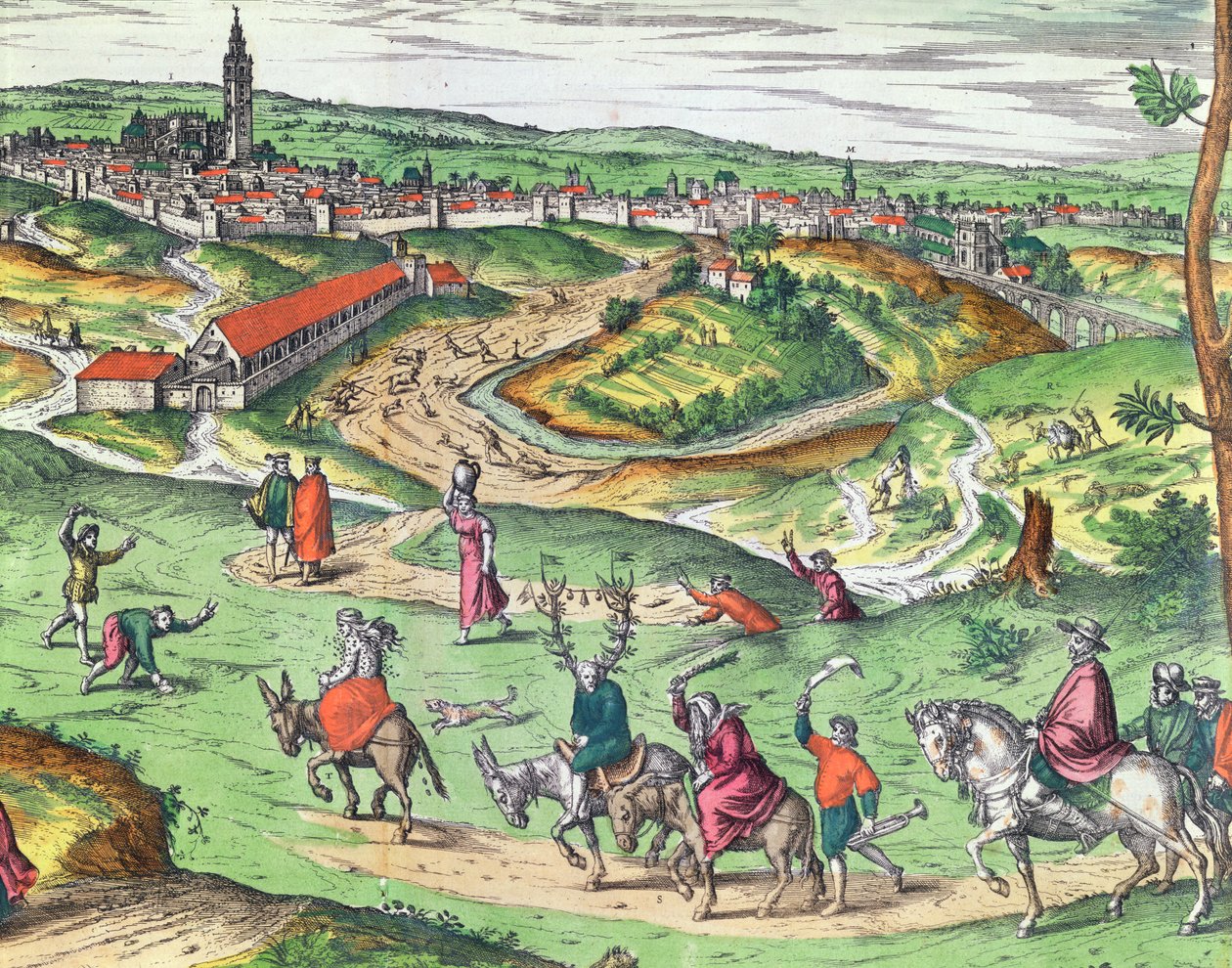 Plán města Sevilly, z Civitates Orbis Terrarum od Georga Brauna 1541-1622 a Franse Hogenberga 1535-90, 1593 detail kolorované rytiny z roku 121051 od Joris Hoefnagel