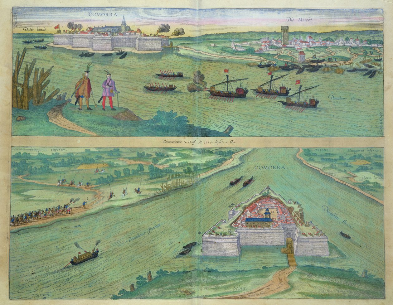 Dva pohledy na Comorru, z „Civitates Orbis Terrarum“ od Georga Brauna (1541-1622) a Franse Hogenburga (1535-90), kolem 1572 od Joris Hoefnagel