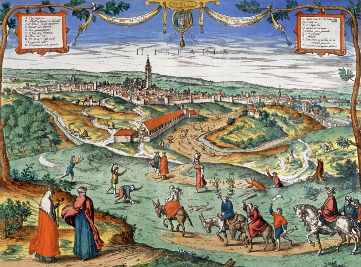 Pohled na Sevilla, cca 1550 (rytina) od Joris Hoefnagel