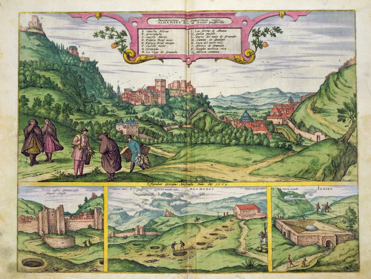 Pohled na Alhambru, z „Civitates Orbis Terrarum“ od Georga Brauna (1541-1622) a Franse Hogenberga (1535-90), 1564 od Joris Hoefnagel