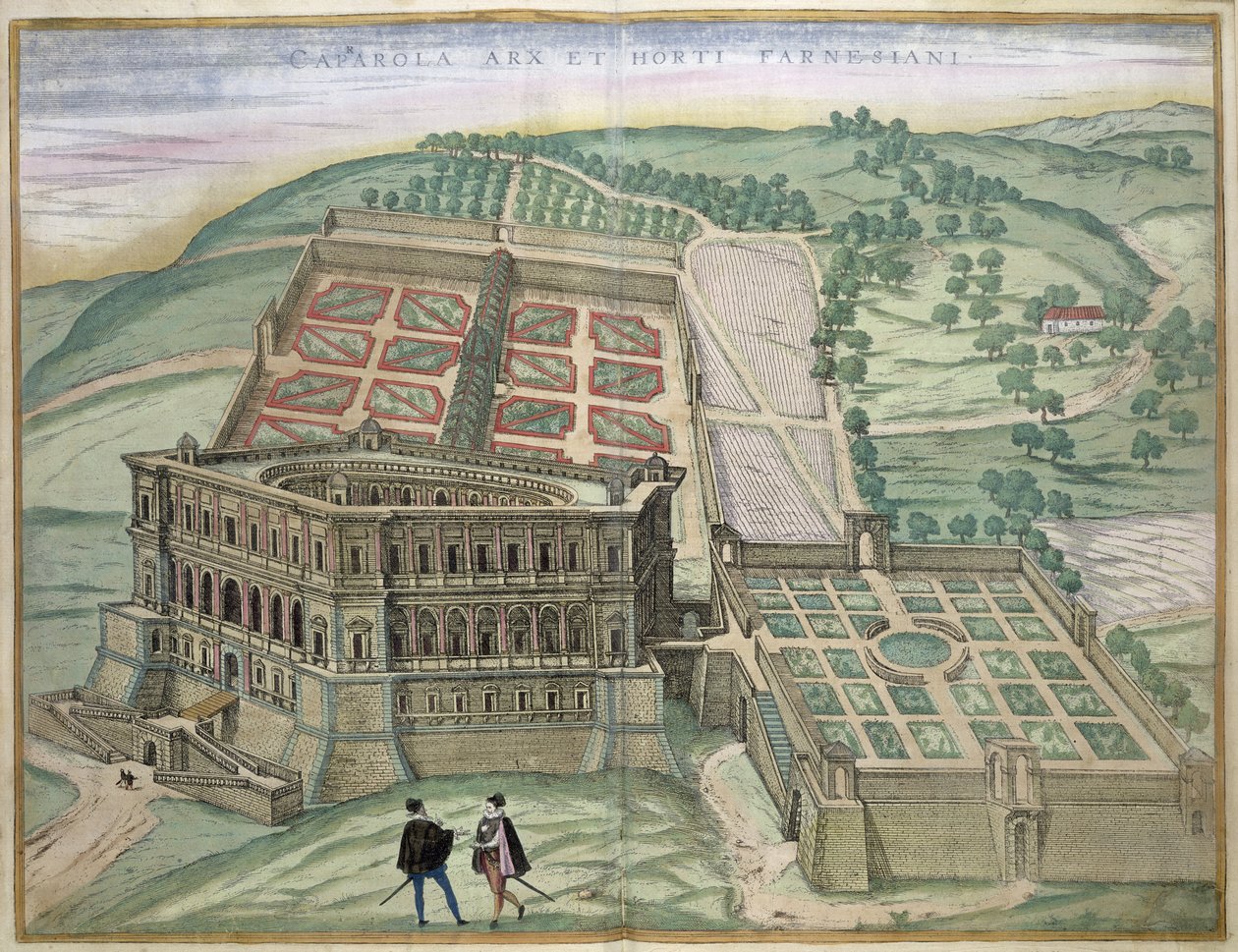 Pohled na vilu Farnese a zahrady z „Civitates Orbis Terrarum“ od Georga Brauna (1541-1622) a Franse Hogenberga (1535-90) kolem 1572-1617 od Joris Hoefnagel