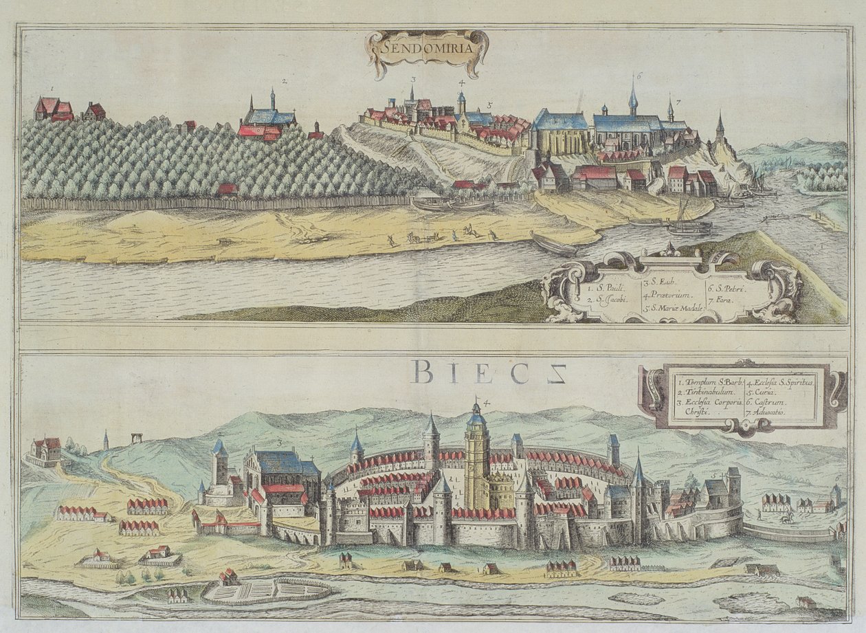 Pohledy na Sendomiria a Biecz, z „Civitates Orbis Terrarum“ od Georga Brauna (1541-1622) a Franse Hogenberga (1535-90) od Joris Hoefnagel