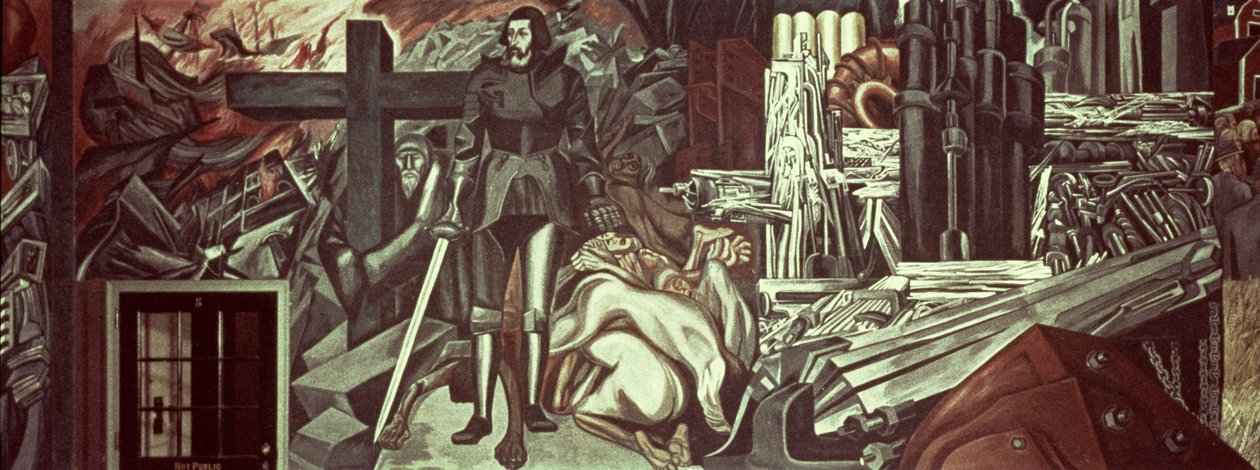 Cortez a kříž z Eposu americké civilizace od José Clemente Orozco
