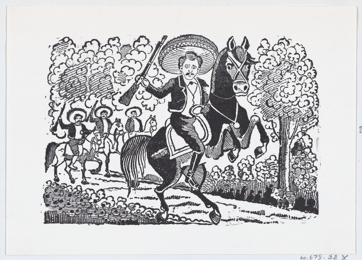 Revoluční voják na koni s puškou Heraclio Bernal, ca. 1880-1910, ca. 1880-1910. od José Guadalupe Posada