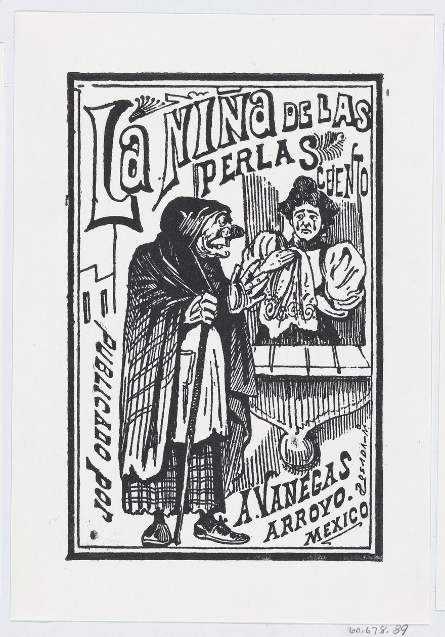 Žena plačící s kapesníkem v ruce mluví se starou ježibabou, ilustrace..., ca. 1880-1910. od José Guadalupe Posada