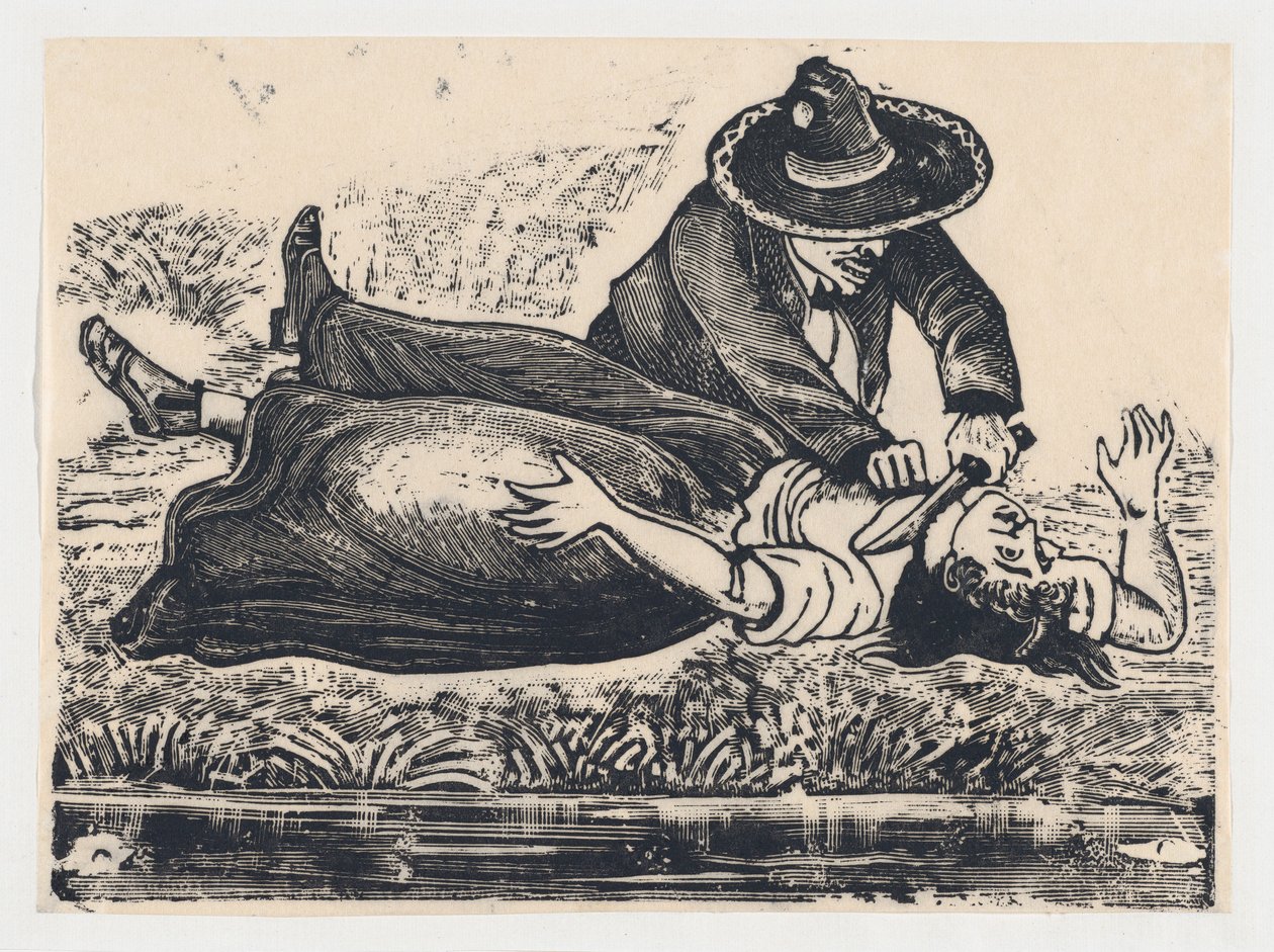 Francisco Guerrero, výrobce vest a podřezal hrdlo, zavraždil ženu, ca. 19..., cca. 1905-1910. od José Guadalupe Posada