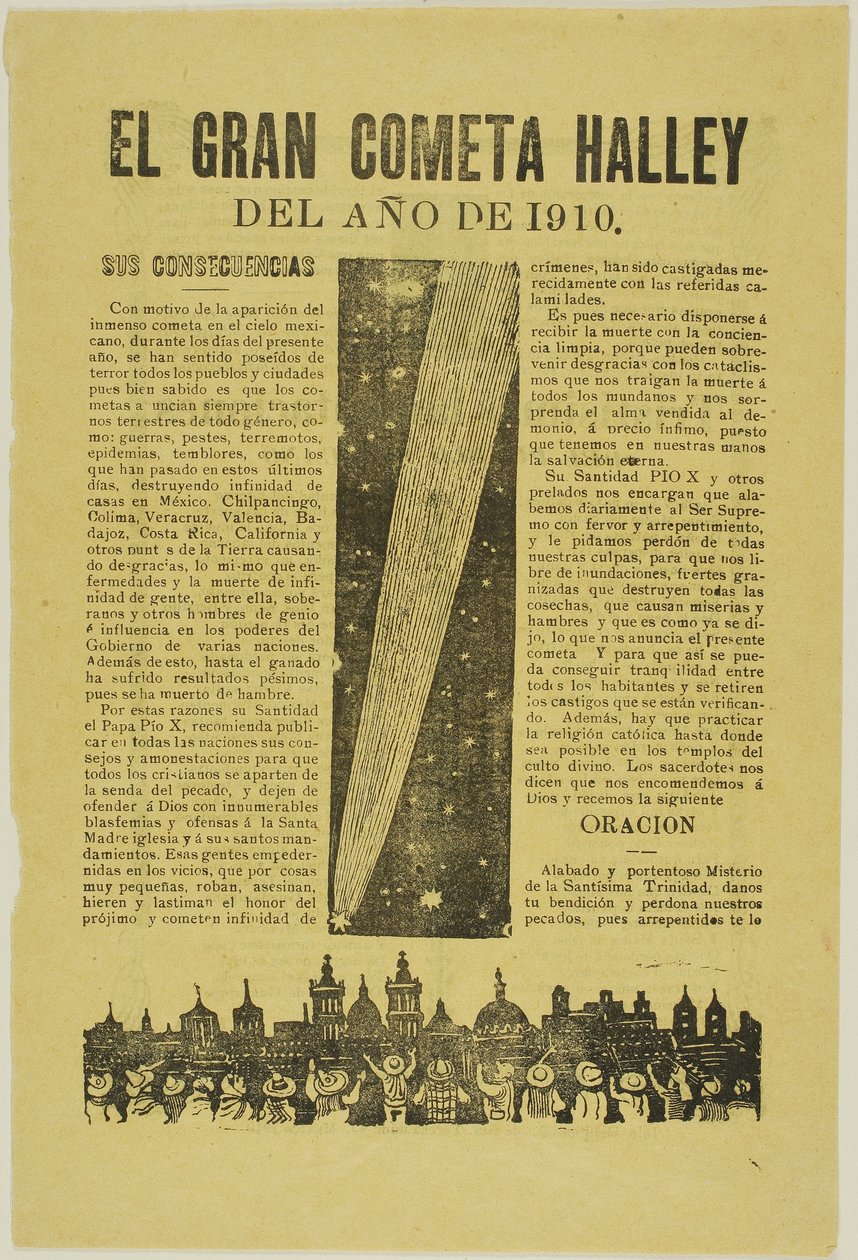 Velká Halleyova kometa, 1899, vydaná v roce 1910 od José Guadalupe Posada