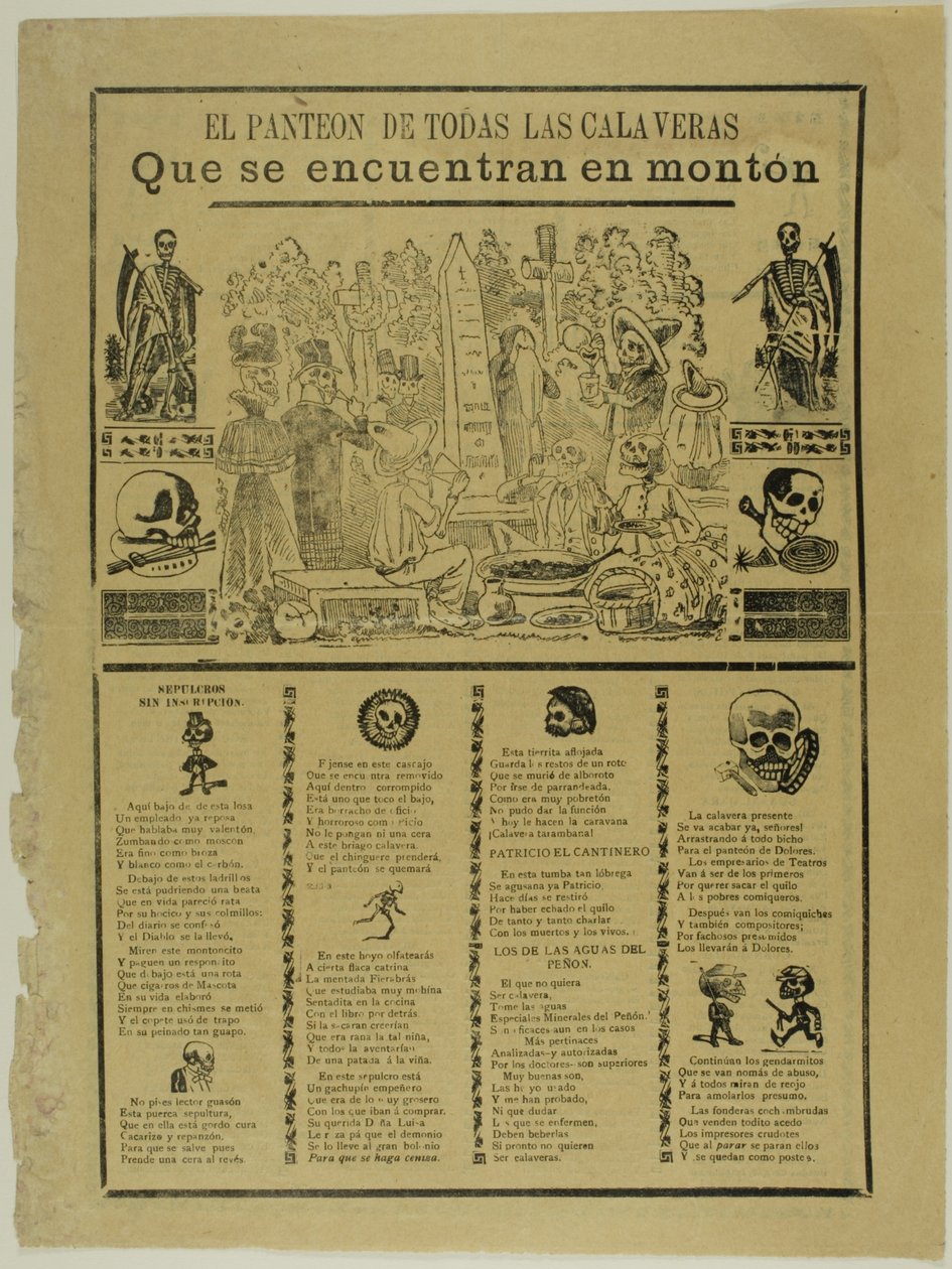 Mauzoleum všech Calaveras, které se nacházejí na hromadě od José Guadalupe Posada