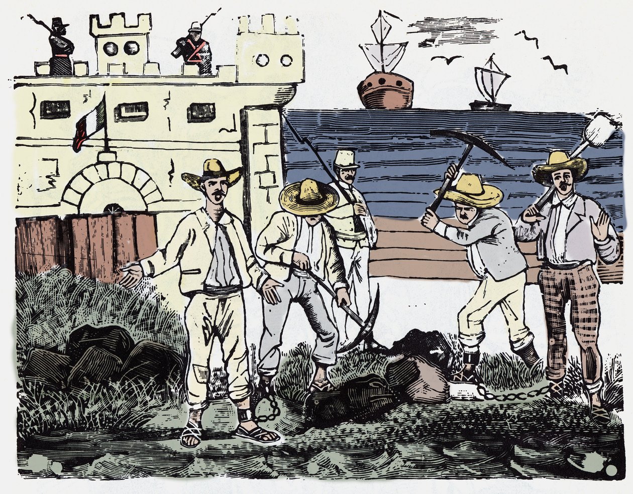 Mexická revoluce (1910-1920): Skupiny vězňů při nucené práci - Xylografie od Jose Guadalupe Posada (1852-1913) od José Guadalupe Posada