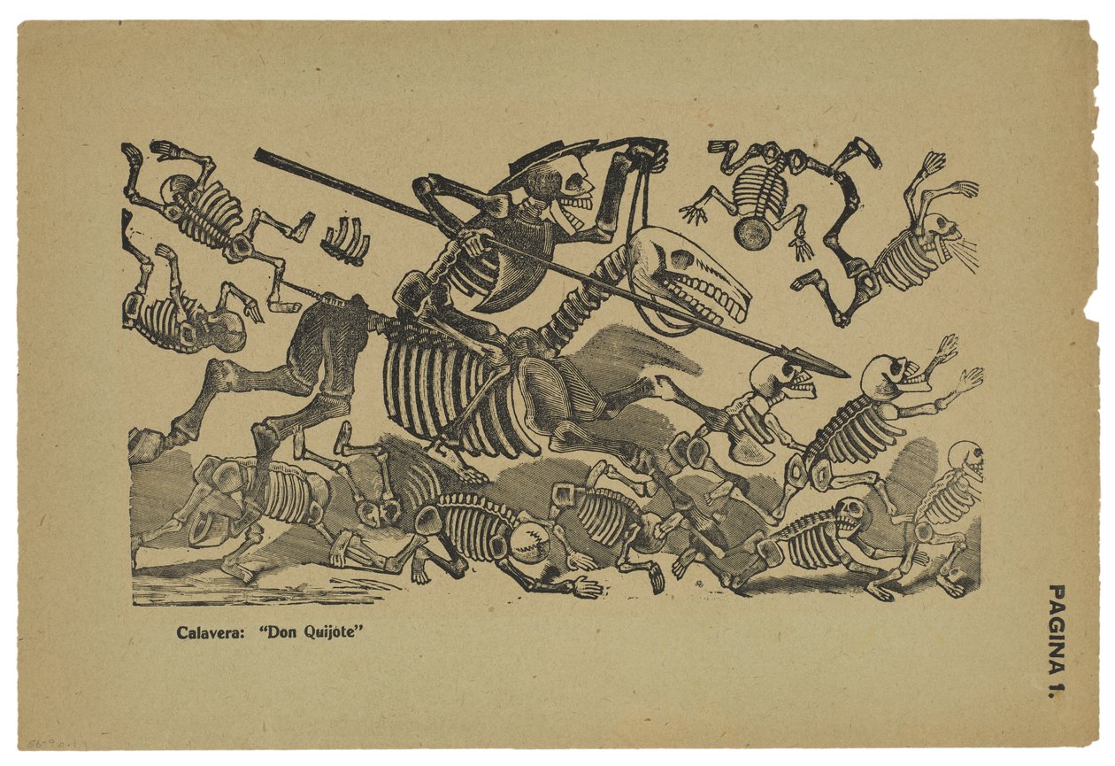 Lebky Dona Quijota, kolem 1910-13, tištěno 1943 (fotoreliéf s rytinou) od José Guadalupe Posada