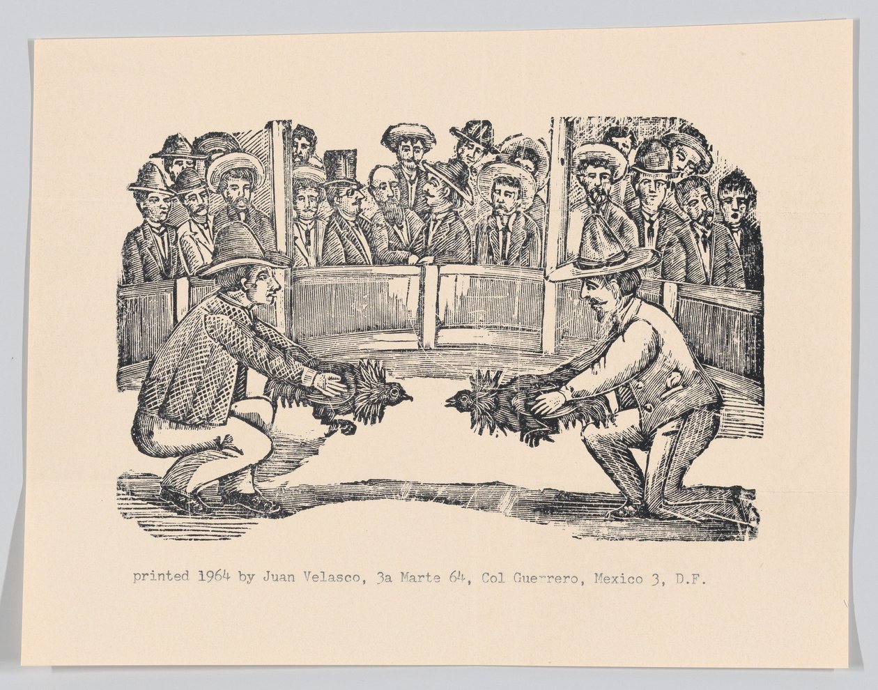 Dva muži v aréně drží kohouty při přípravě na boj, spec..., asi 1890-1910 přetištěno 1964. od José Guadalupe Posada