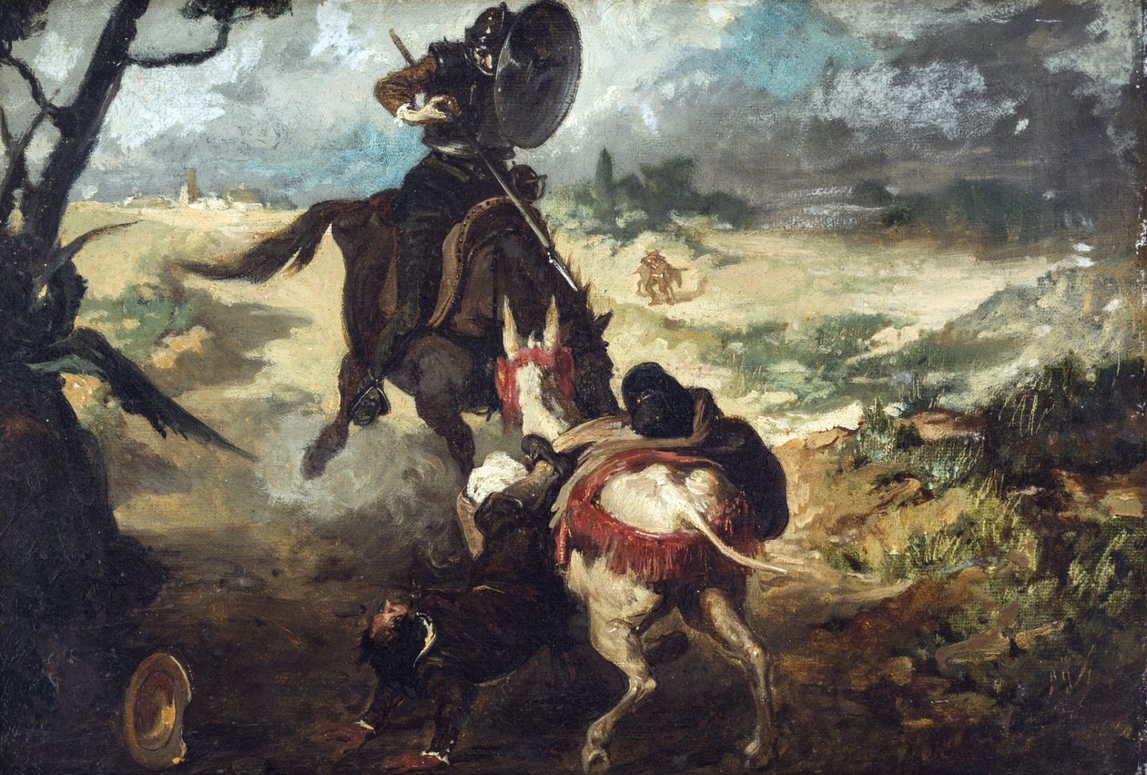 Scéna z Dona Quijota od Cervantese - Scéna z Dona Quijota de la Mancha od M. de Cervantese, od Jimeneze Aranda, Jose (1837-1903). olej na plátně od José Jiménez Aranda