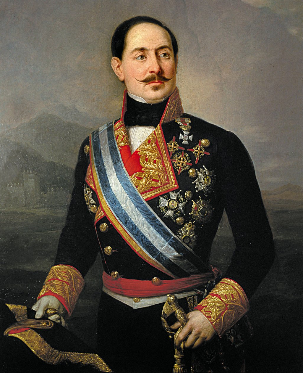 Portrét Francisco Serrano y Dominguez (1810-1885), španělský voják a politik, vůdce Liberální unie, prezident první republiky v roce 1874 od José María Romero y López