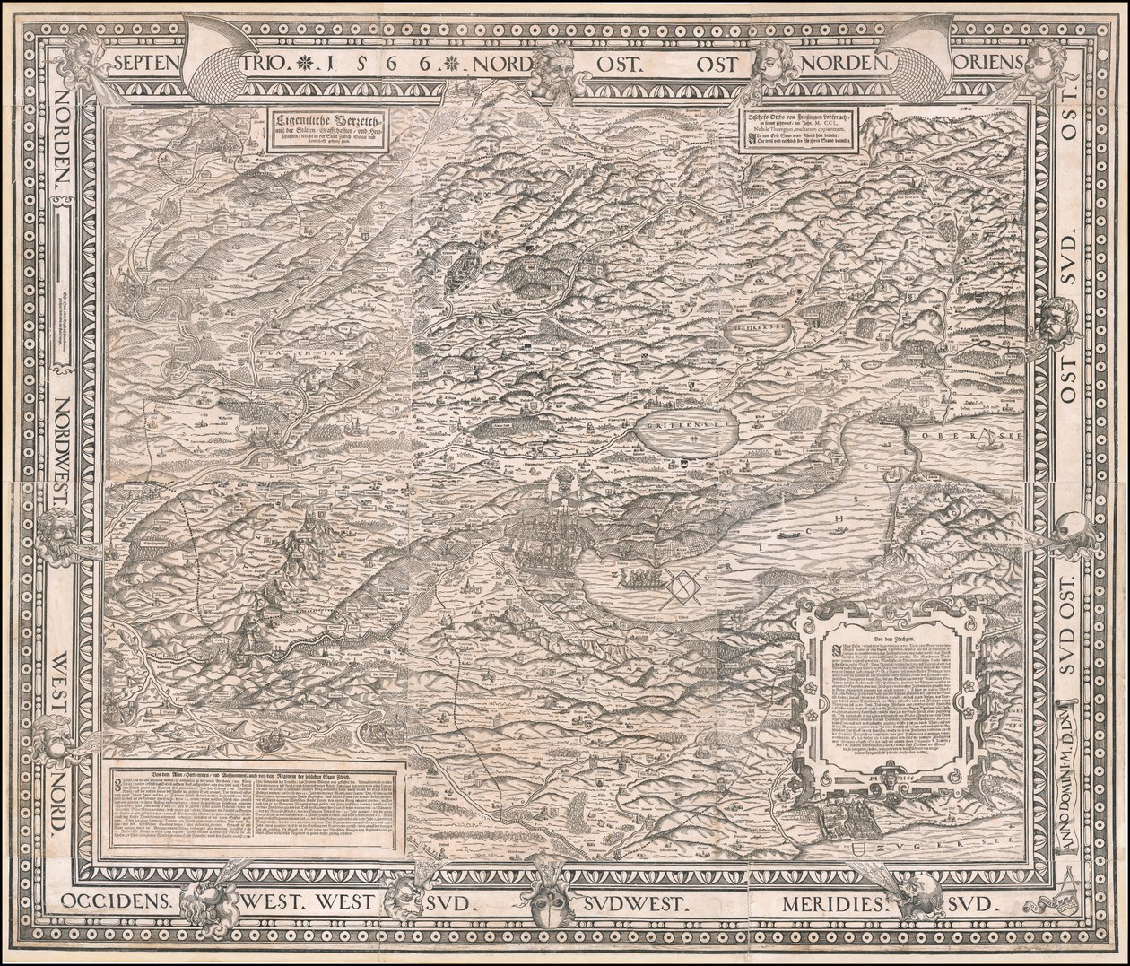 Mapa Curychu a okolí z roku 1566, Jodocus Murer od Jos Murer