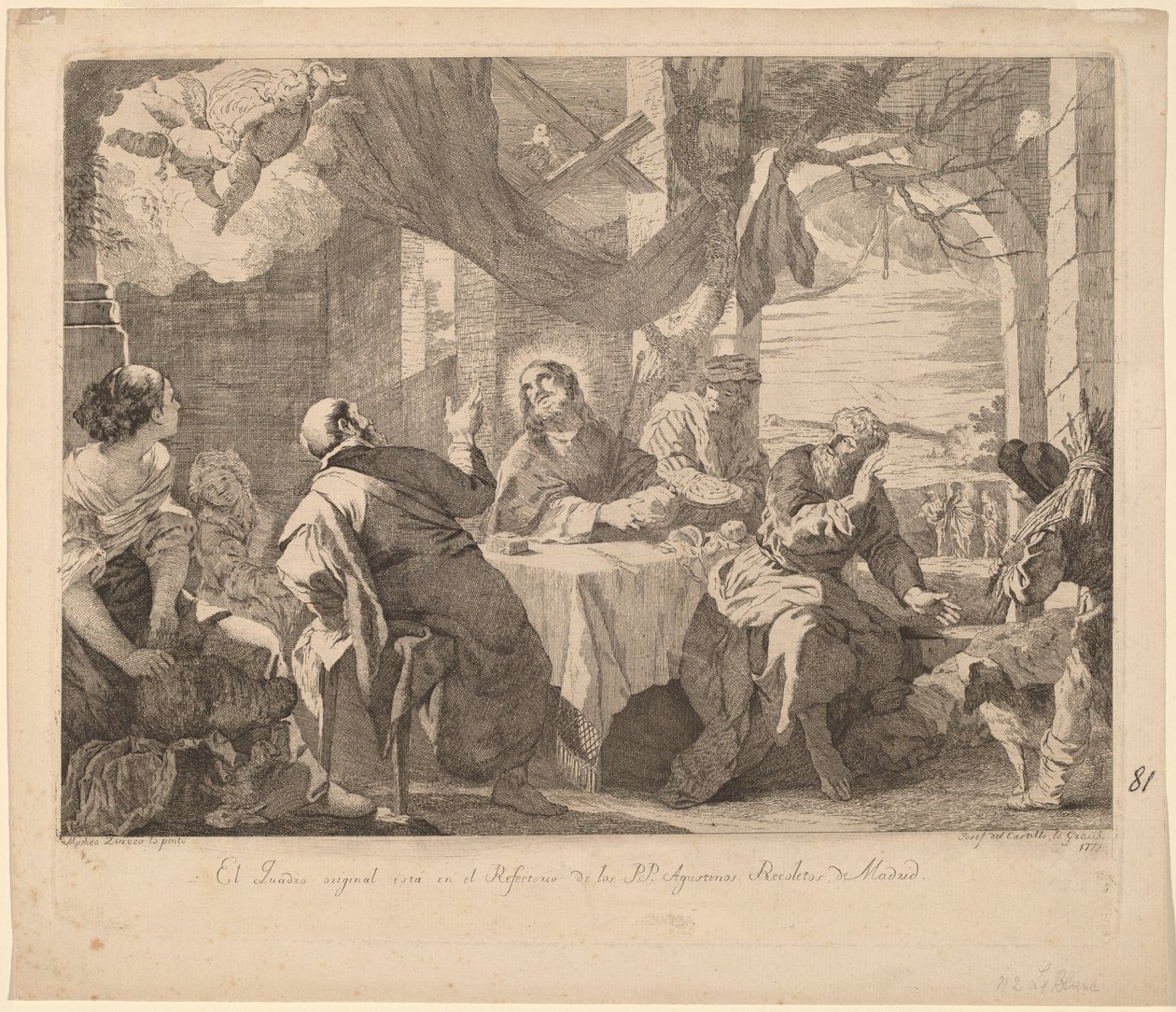 Večeře v Emauzích od José del Castillo, after Mateo Cerezo the younger