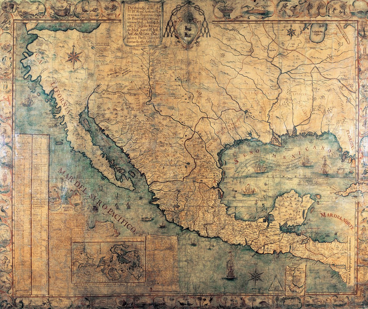 Mapa Nového Španělska (Severní Amerika) od Jose Antonio Alzate