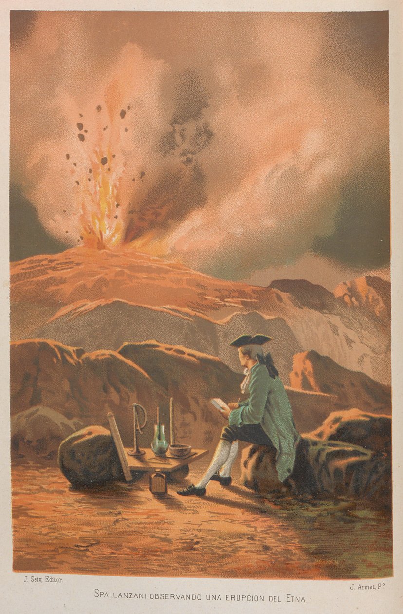 Lazzaro Spallanzani pozoroval erupci Etny. Z: Věda a její muži, 1879. od Jose Armet Portanell