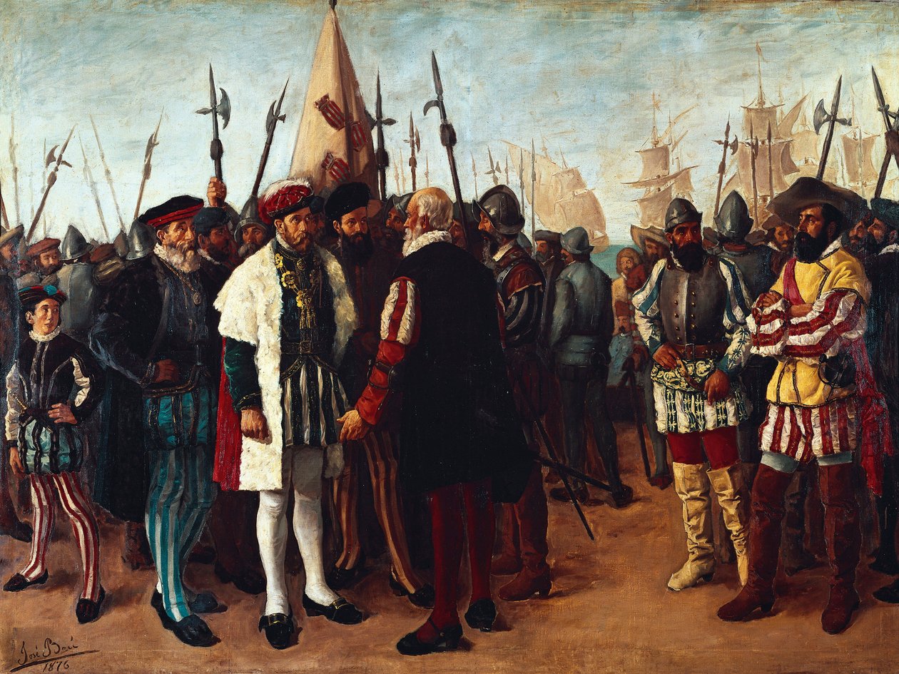 "Francouzský král František I. (1494-1547) v přístavu Valencie " 19. století (malba) od Jose Bru Albinana