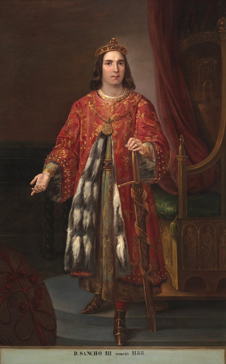 Portrait du roi Sanche III de Castille (1134-1158) (Portrét kastilského krále Sancha III.) Malba od Jose Castelaro y Perea (1800-1873) 1850 Palais de las Cortes, Madrid od José Castelaro y Perea