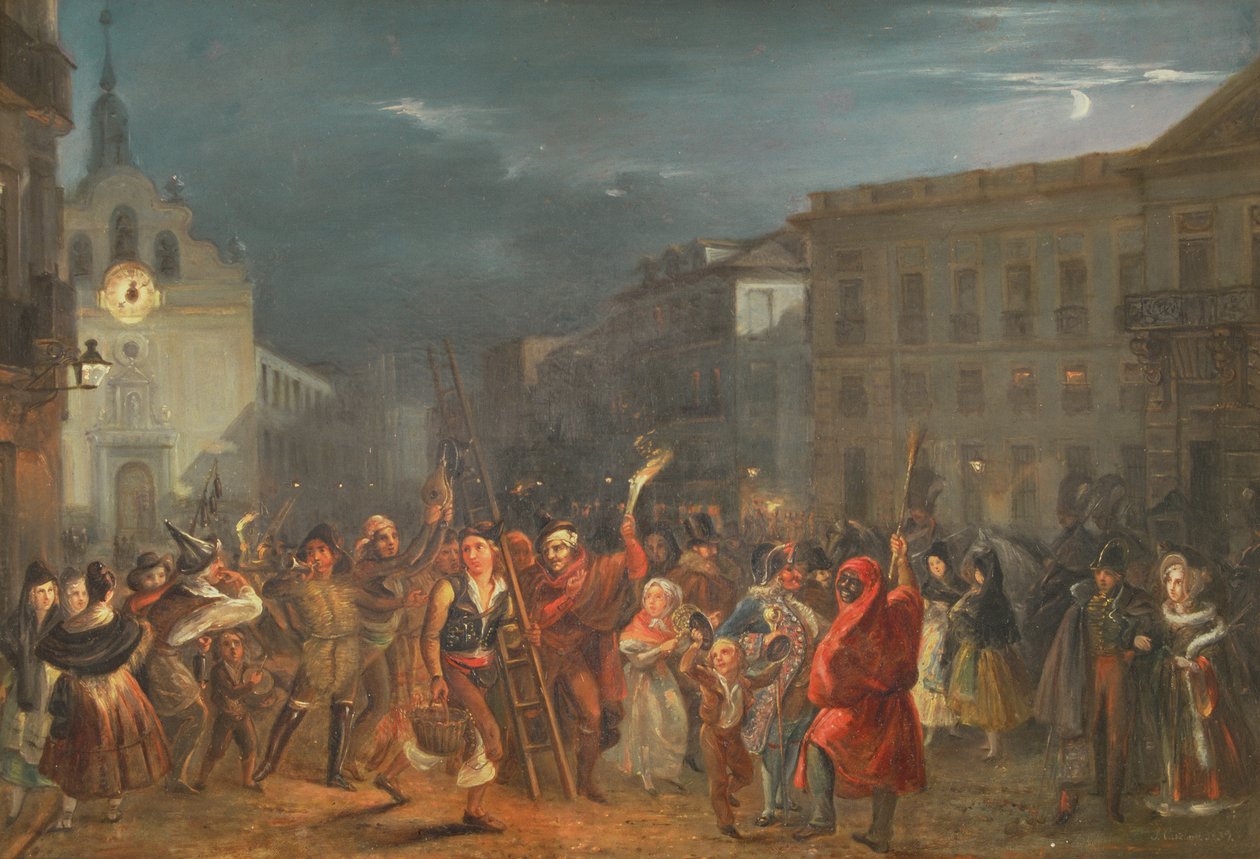 Noc Tří králů na Puerta del Sol v Madridu od José Castelaro y Perea