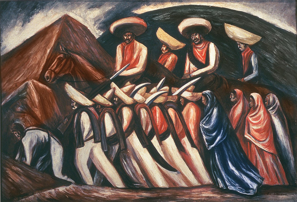 Zapatistovo pochodování - vedené Emilianem Zapatou a Pancho Villa během mexické revoluce v roce 1911 od José Clemente Orozco