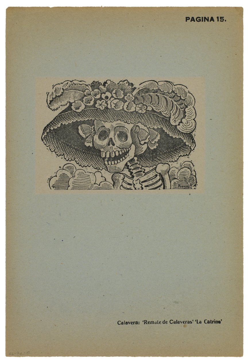 Calavera de la Catrina, kolem 1910, tištěno 1943 (fotoreliéf s rytinou) od José Guadalupe Posada