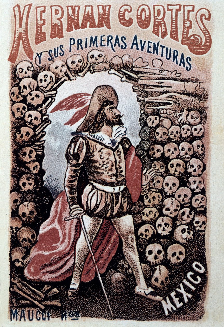 Obálka Hernana Cortese a jeho prvních dobrodružství, heriberto Frias ilustroval Jose Guadalupe Posada (1852-1913) kolem roku 1900 Soukromá sbírka od José Guadalupe Posada