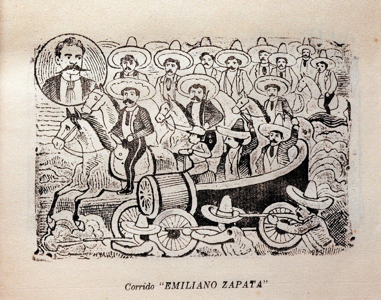 Mexiko. Mexická revoluce „Corrido Emiliano Zapata“ (rytina) od José Guadalupe Posada
