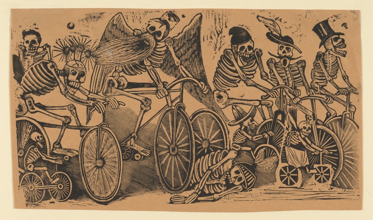 Skelette (Calaveras) auf Fahrrädern od José Guadalupe Posada