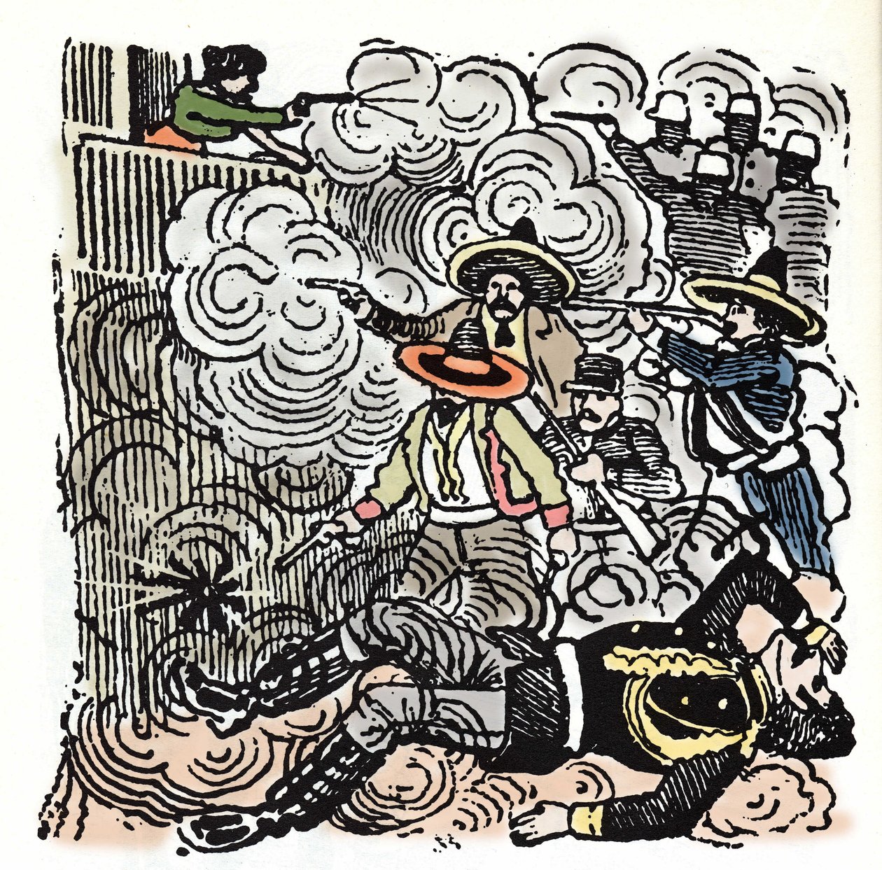 Mexická revoluce (1910-1920): útok na dům Aquiles Serdan (1876-1910). Xylografie od Jose Guadalupe Posada (1852-1913). od José Guadalupe Posada