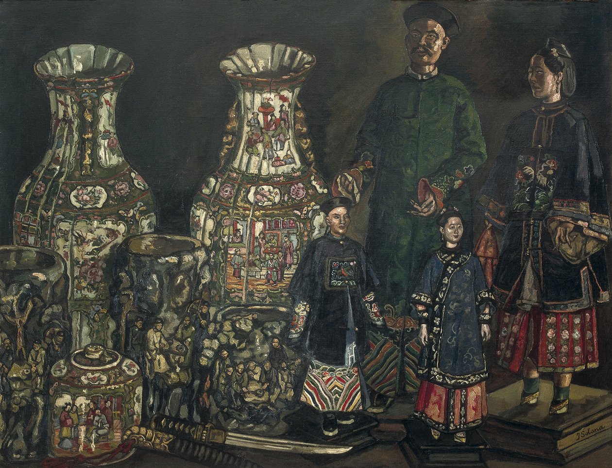 GUTIERREZ SOLANA, José (1886-1945). Číňané a vázy. 1927. Expresionismus. Olej na plátně. Soukromá sbírka od Jose Gutierrez Solana