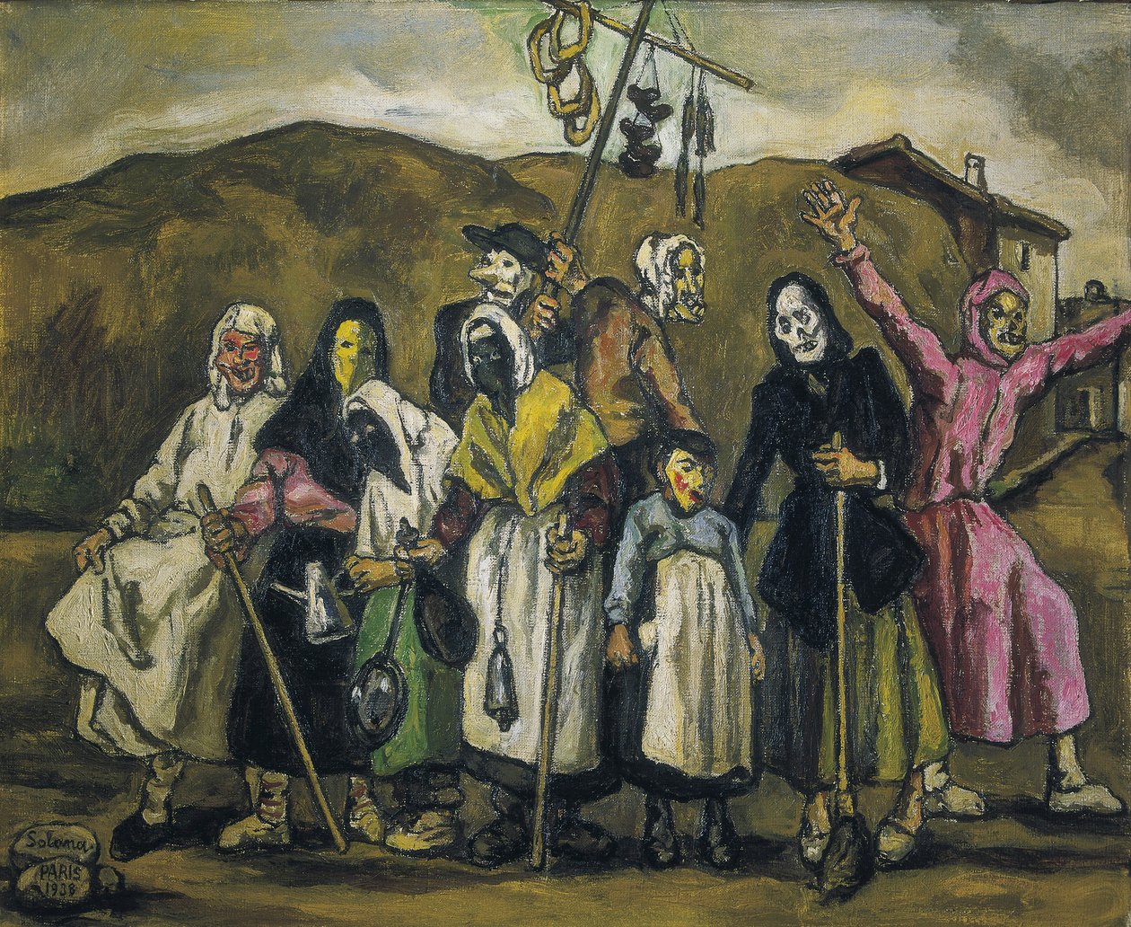 GUTIERREZ SOLANA, José (1886-1945). Kostýmní ples. 1938. Expresionismus. Olej na plátně. Soukromá sbírka od Jose Gutierrez Solana