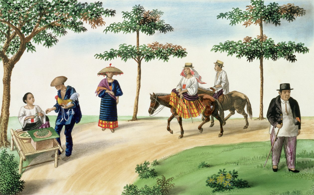 Pouliční scéna z "The Flebus Album of Views In and Around Manila", c.1845 od Jose Honorato Lozano