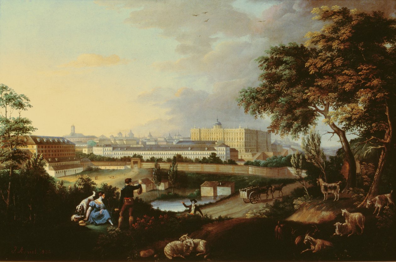 Pohled na královský palác v Madridu z hory Principe Pio od Jose Maria Avrial Y Flores