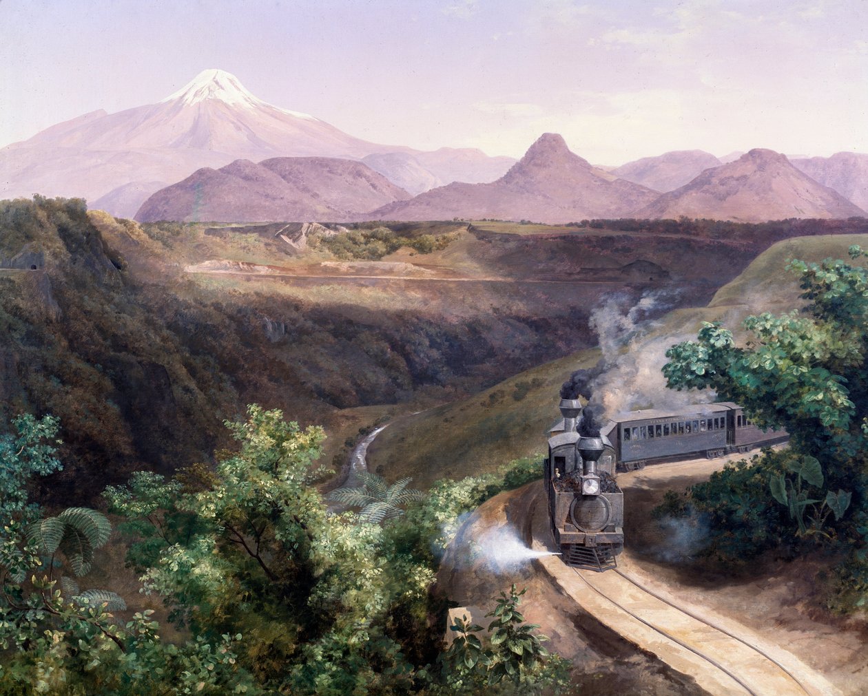Pohled na stratovulkán Pico de Orizaba v Mexiku (olej na plátně, konec 19. století) od José María Velasco