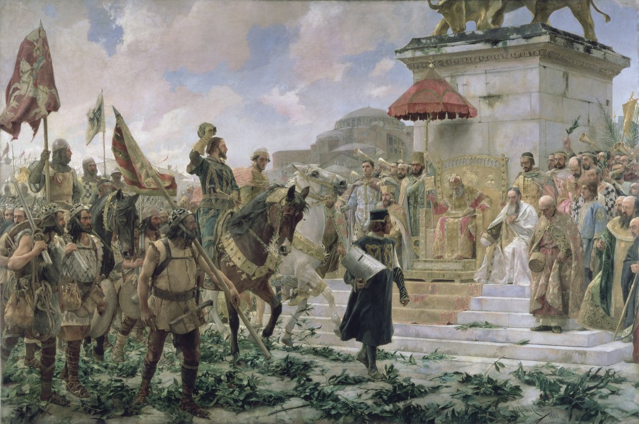 Příjezd Rogera de Flor (1280-1307) do Konstantinopole v roce 1303 s 8000 „Almogavares“ sloužícími byzantskému císaři v bitvě proti Turkům, 1888 od Jose Moreno Carbonero