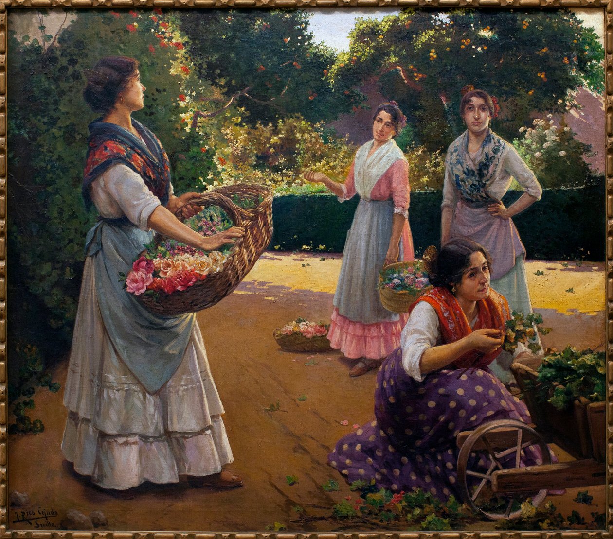 Květinářství v parku Maria Luisa - obraz Jose Rico Cejudo (1864-1939), olej na plátně od Jose Rico y Cejudo