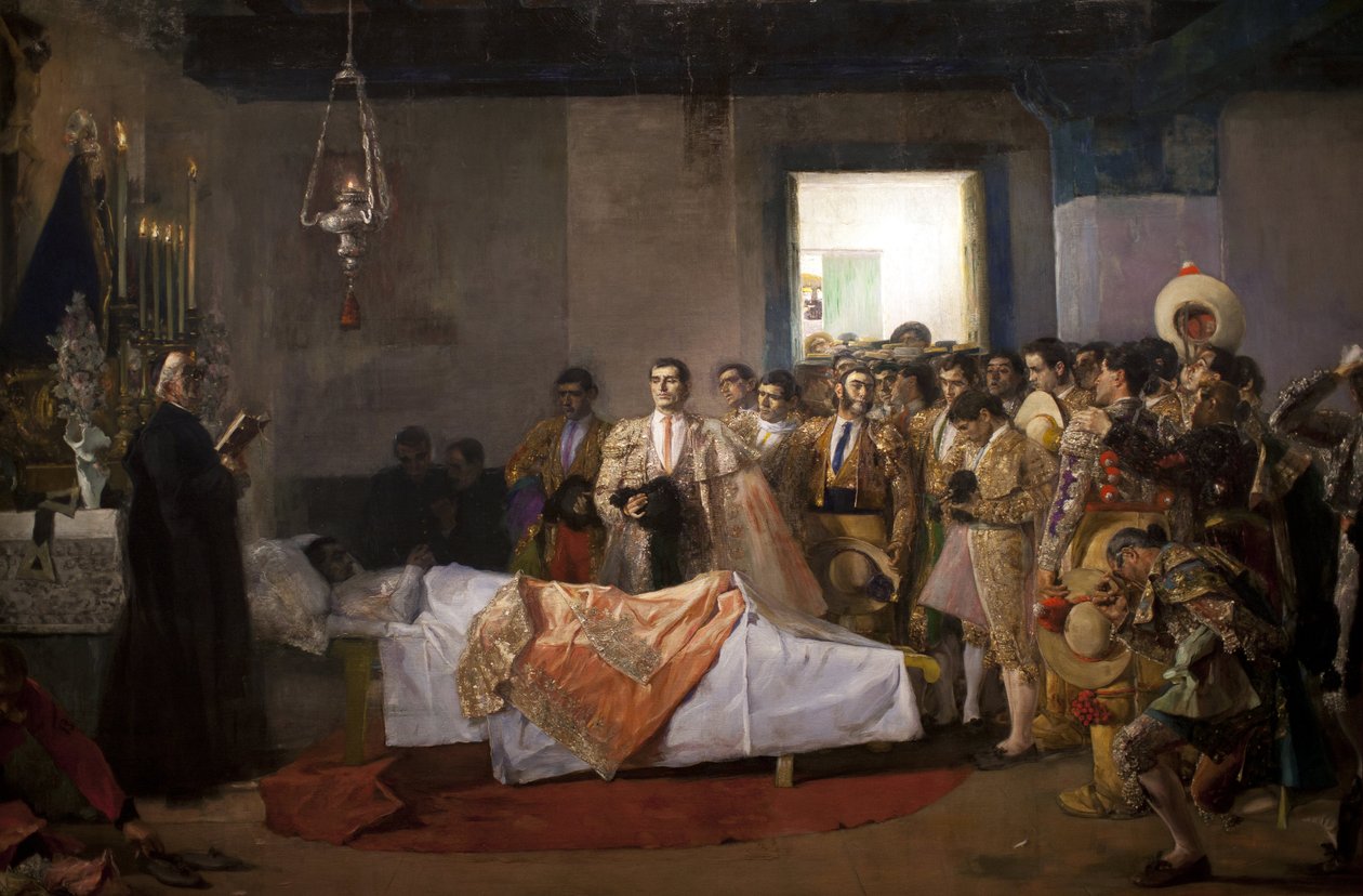 Mistrova smrt. Obraz Jose Villegas Cordero (1844-1921), olej na plátně, kolem roku 1913. Muzeum výtvarných umění v Seville, Španělsko. od Jose Villegas Cordero