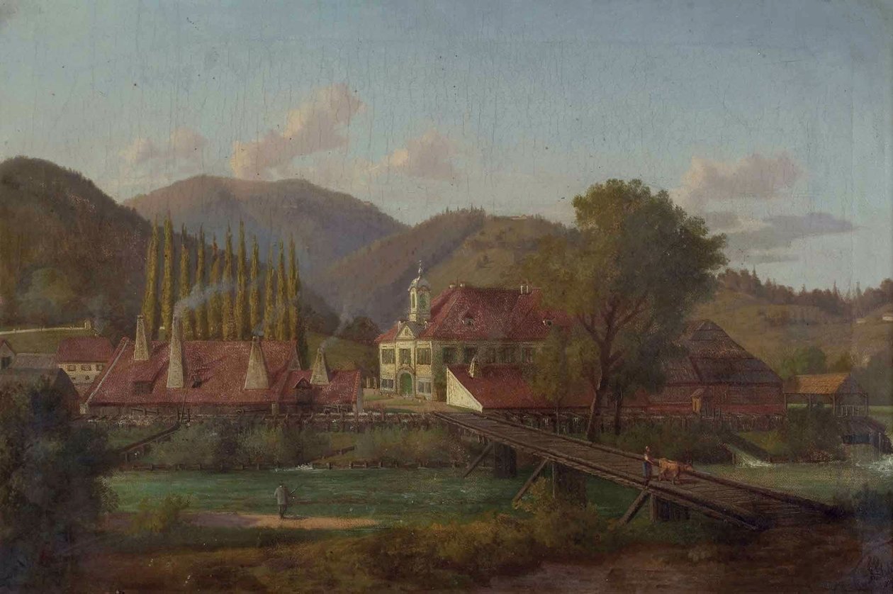 Továrna na řece od Josef von Schlogl
