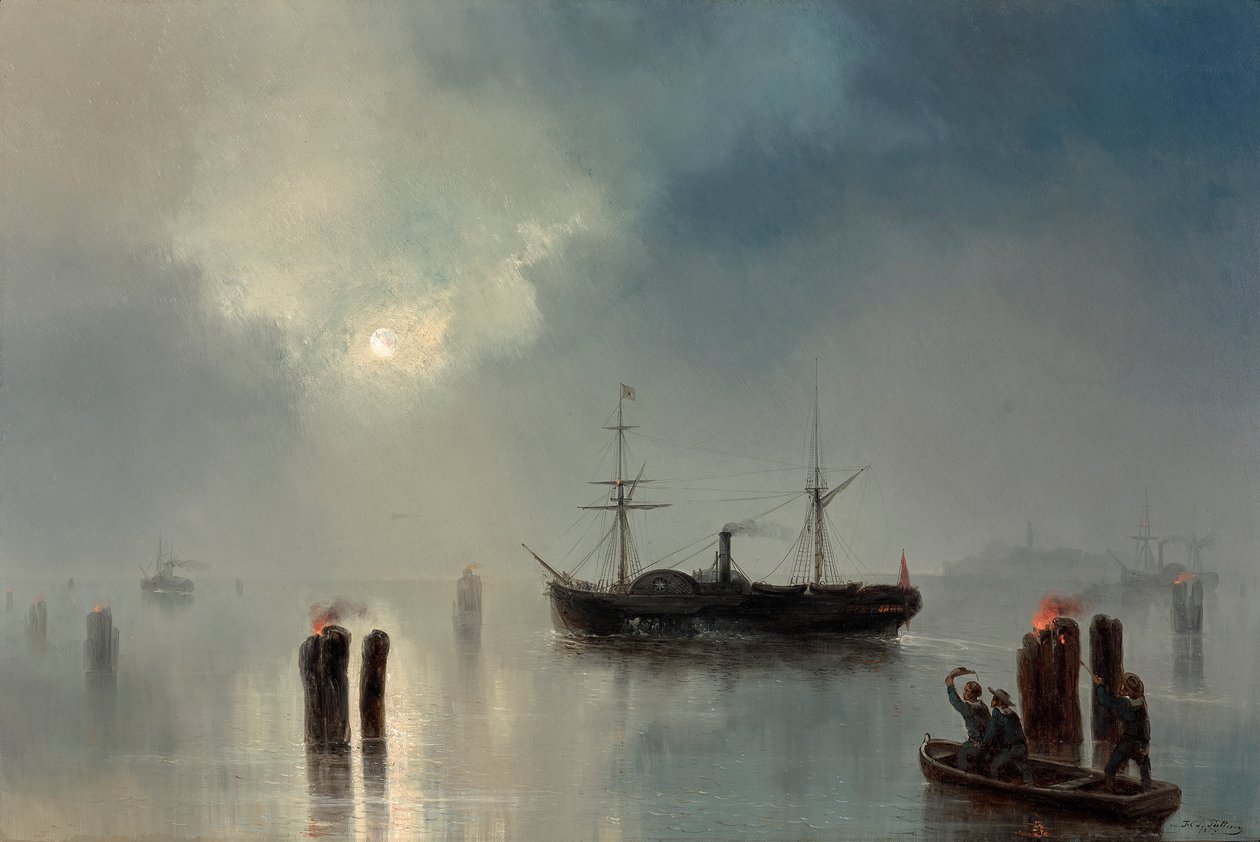 Noční jízda v laguně od Josef Carl Berthold Püttner