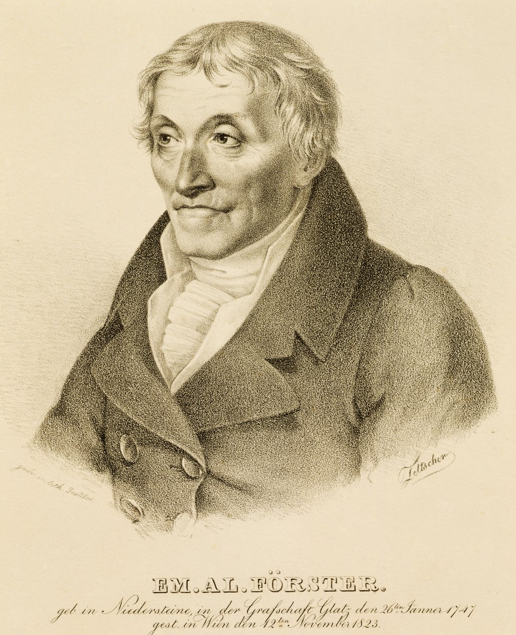 Portrét Emanuela-Aloyse Forstera (1748-1823), skladatele a učitele kontrapunktu (litografie) od Josef Eduard Teltscher