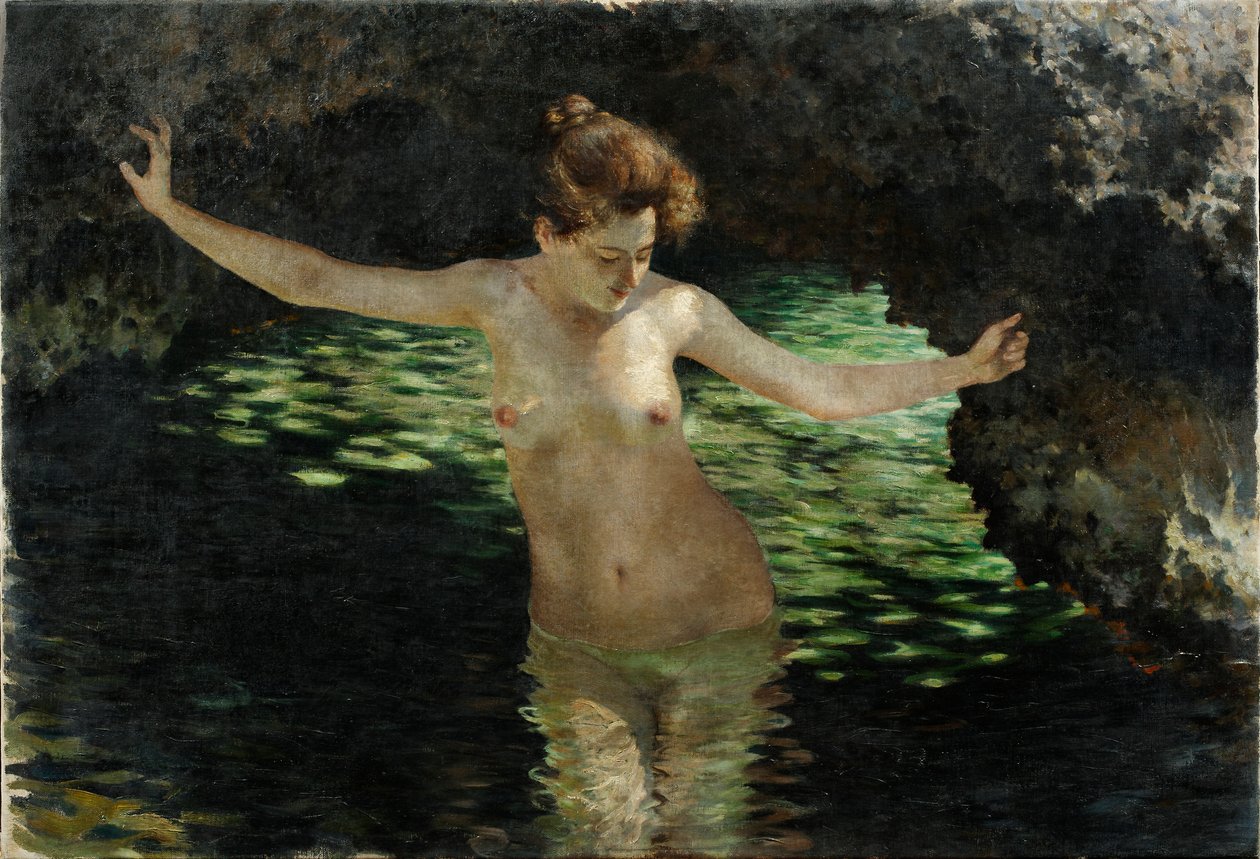 Lesní jezero - Koupající se od Josef Engelhart