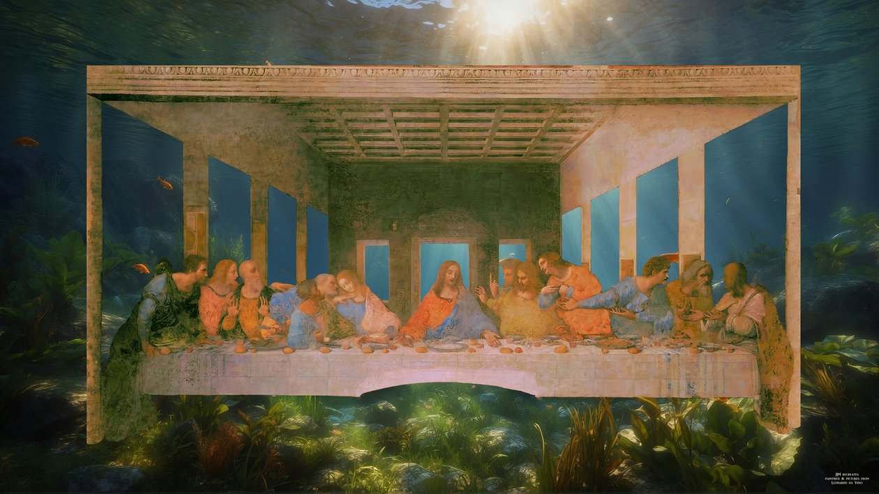 JJM-rekreace_Leonardo da Vinci_Poslední večeře_pod vodou od Josef Johann Michel