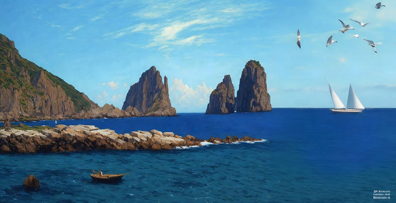 JJM znovu vytváří Bierstadt-A: Veslování ze skal od Josef Johann Michel