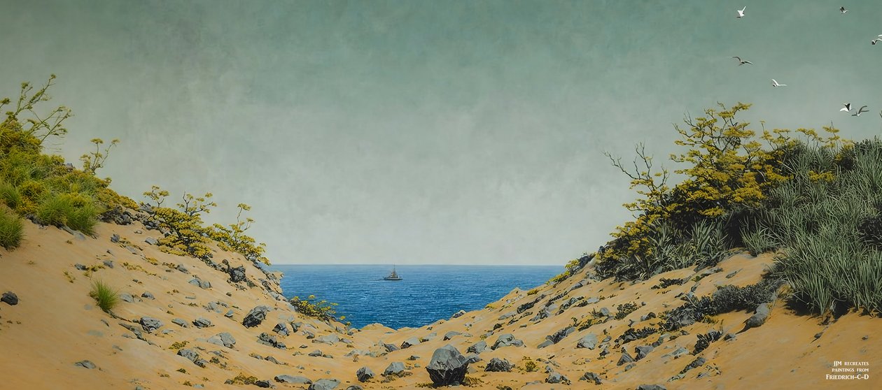 JJM znovu vytváří Friedrich-C-D: Pohled přes bankovní depresi (panoráma) od Josef Johann Michel