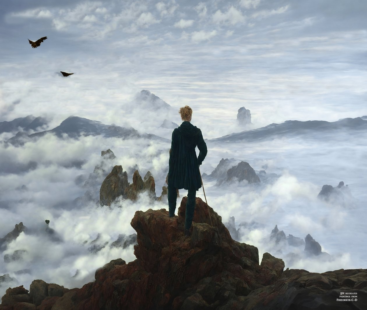 JJM znovu vytváří Friedrich-C-D: Tulák nad mořem mlhy (panoráma) od Josef Johann Michel