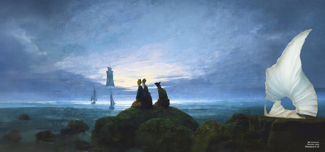 JJM znovu vytváří Friedrich-C-D: Moonrise over the sea (tichý divák) od Josef Johann Michel