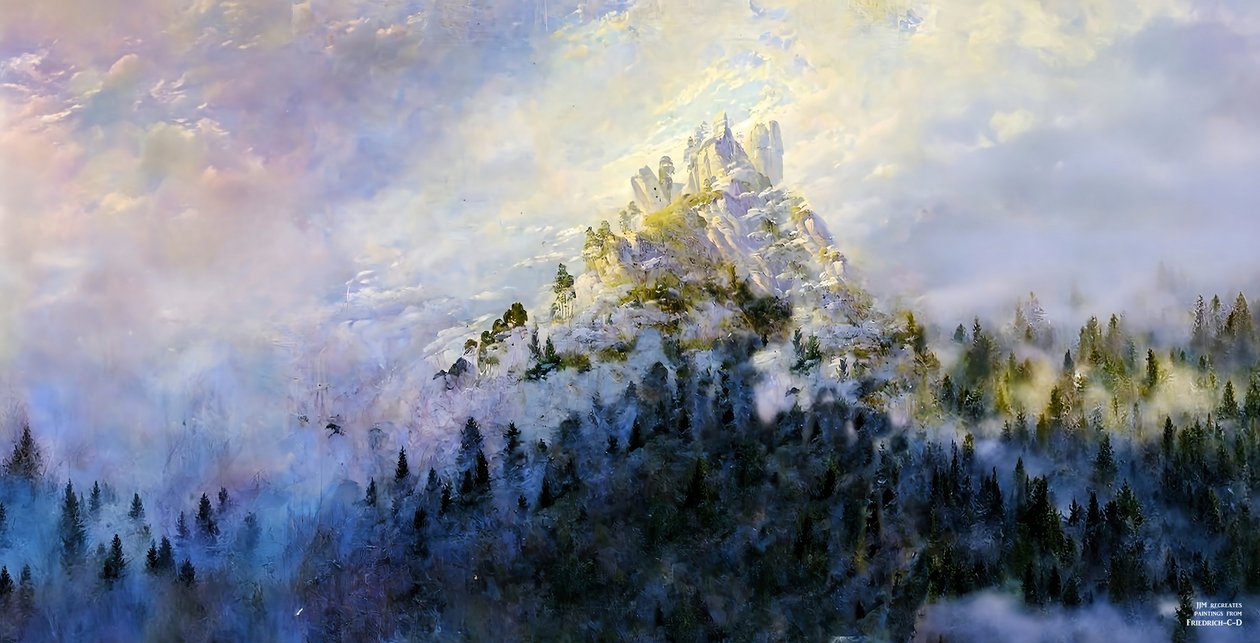 JJM znovu vytváří Friedrich-C-D: Ranní mlha v horách (panoráma) od Josef Johann Michel