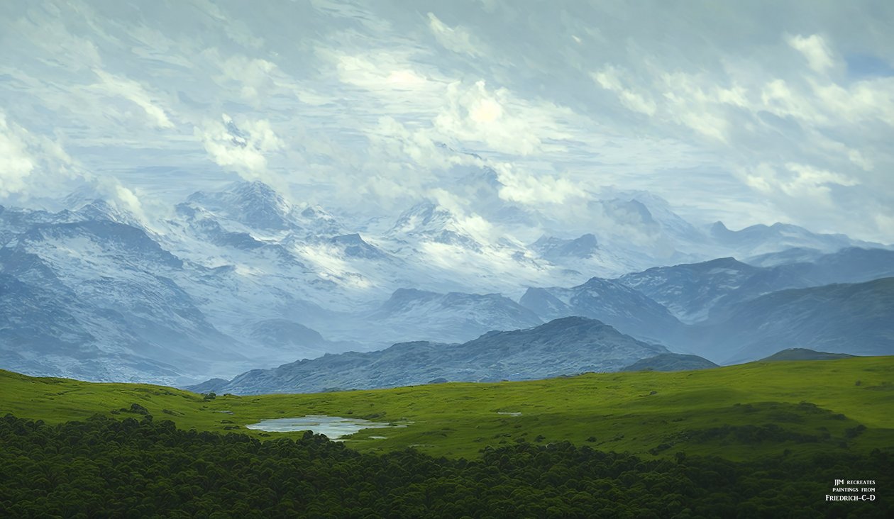 JJM znovu vytvořil Friedrich-C-D: Driving Clouds (alpské panoráma) od Josef Johann Michel