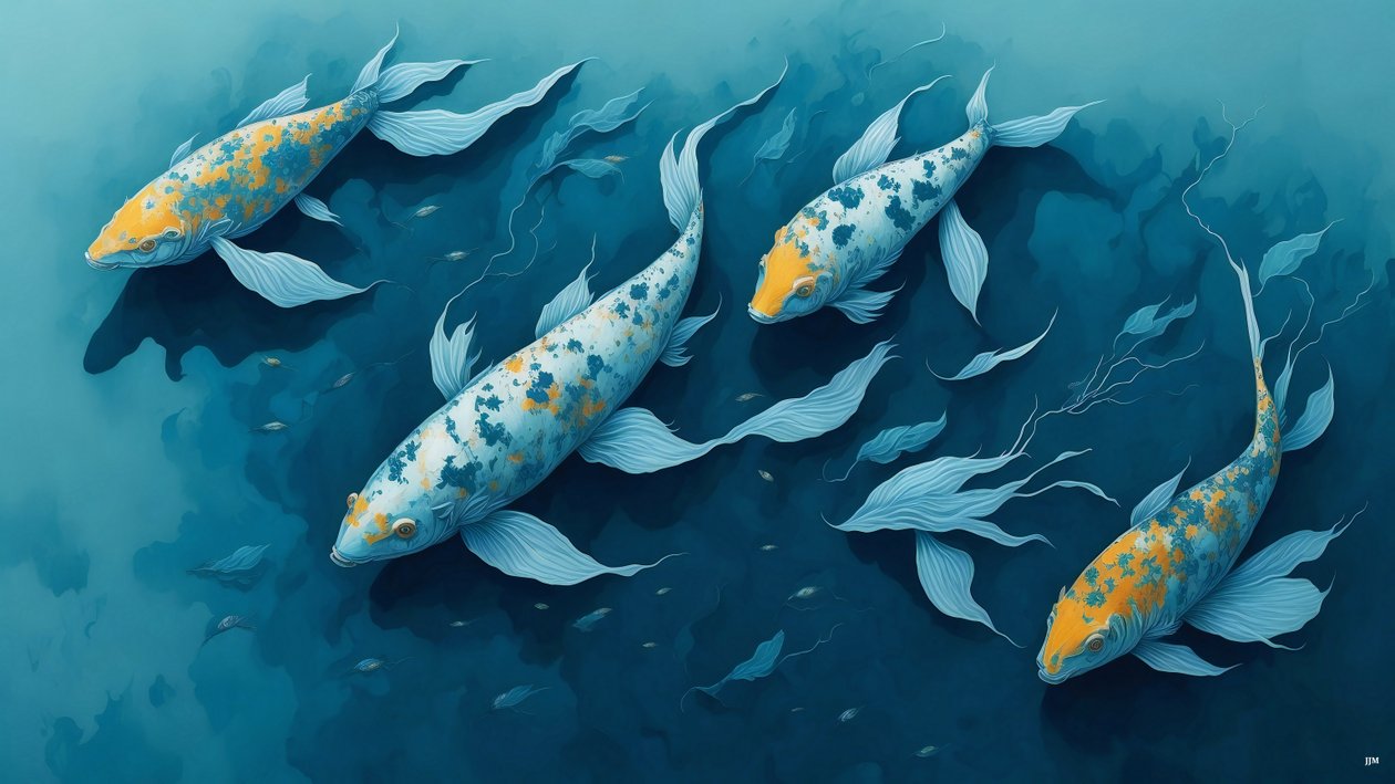 malba inkoustem: Koi-Karpfish_blue_02 od Josef Johann Michel